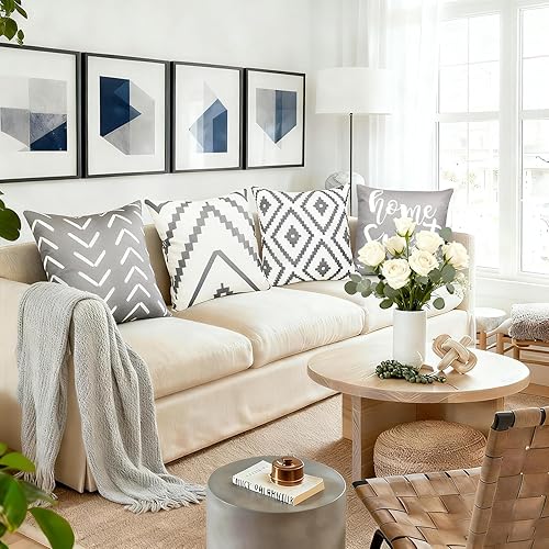 Miniatura 3 de Fundas de almohada decorativas 18x18 pulgadas, juego de 4 fundas de almohada grises para sofá, cama, sala de estar, funda de almohada para