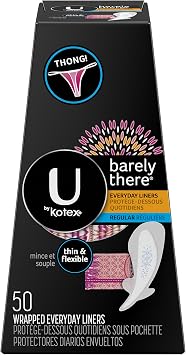 U by Kotex Balance Daily Wrapped Thong Panty Liners for Women Previously Barely There, Light Absorbency, Regular Length, 50 Count Packaging May Vary