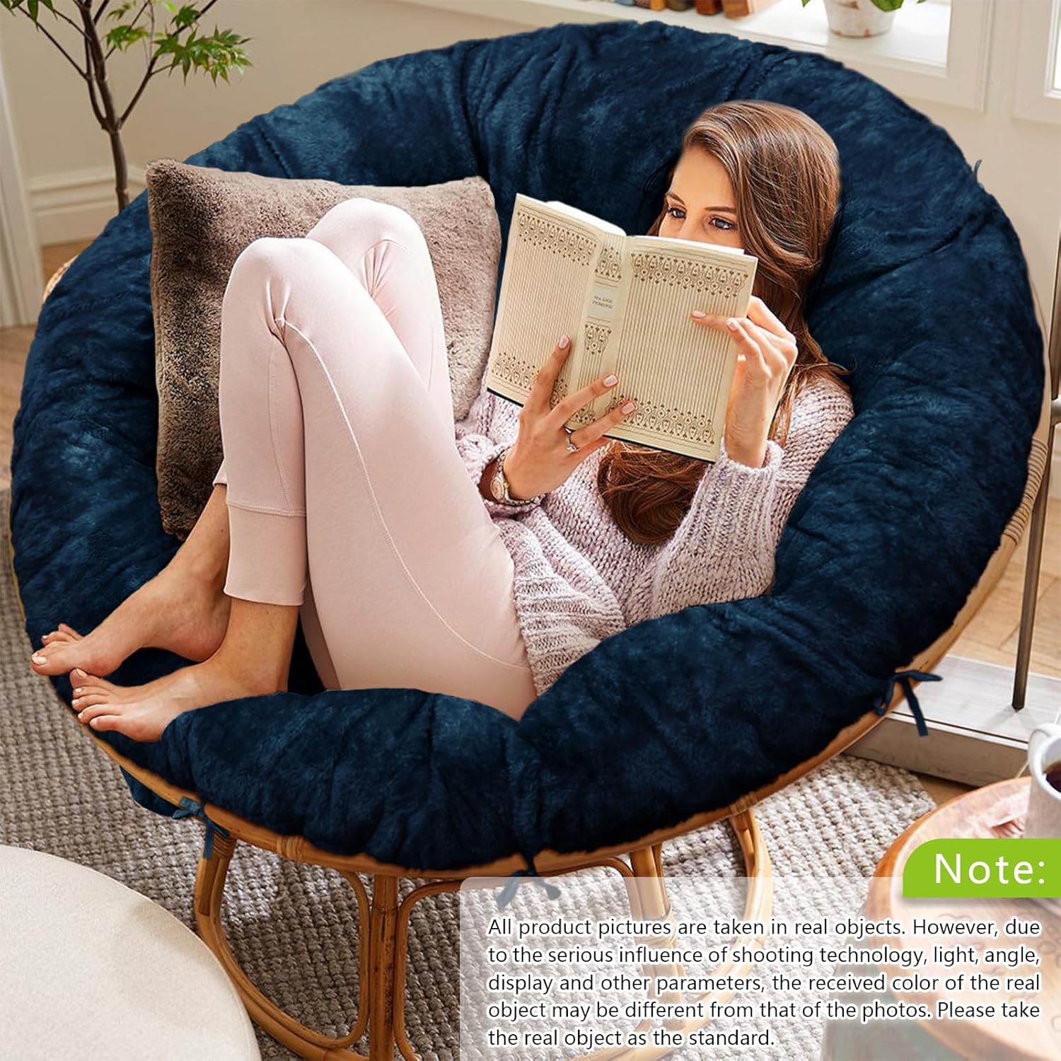 Shaggy Cover for Papasan Cushion, Shaggy Papasan Chair Cushion Cover, Fluffy Plush Faux Fur Zippered Slipcover Only, Removable Papasan Cushion Covers (G, 55 * 55in)