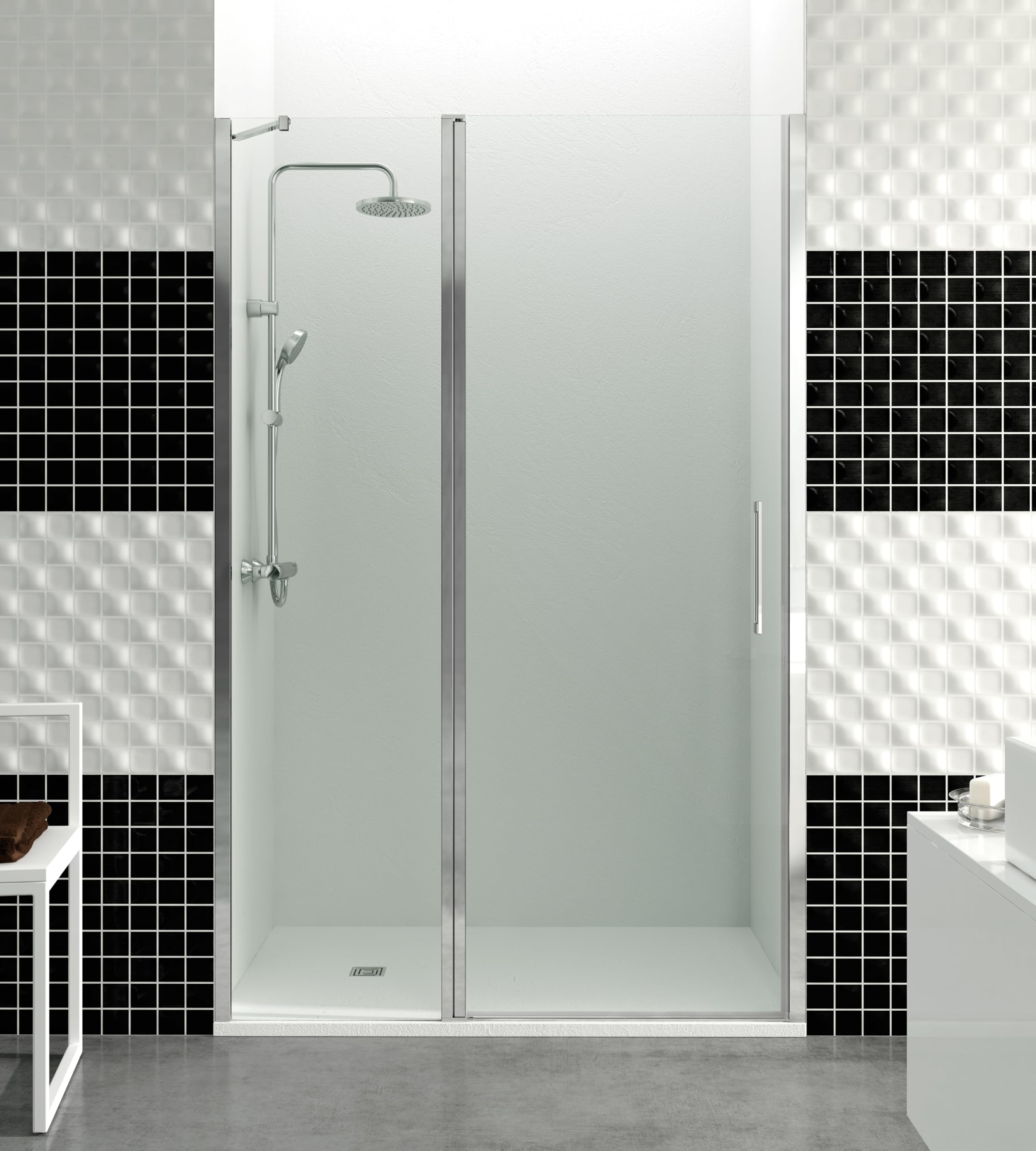 GME - Mampara Ducha 1 Puerta Corredera + 1 Puerta Fija Cromo 85cm | Mampara de Cristal con Perfilería de Aluminio y 195cm de Altura | Cristal Templado 6mm Antical Y Cierre Magnético