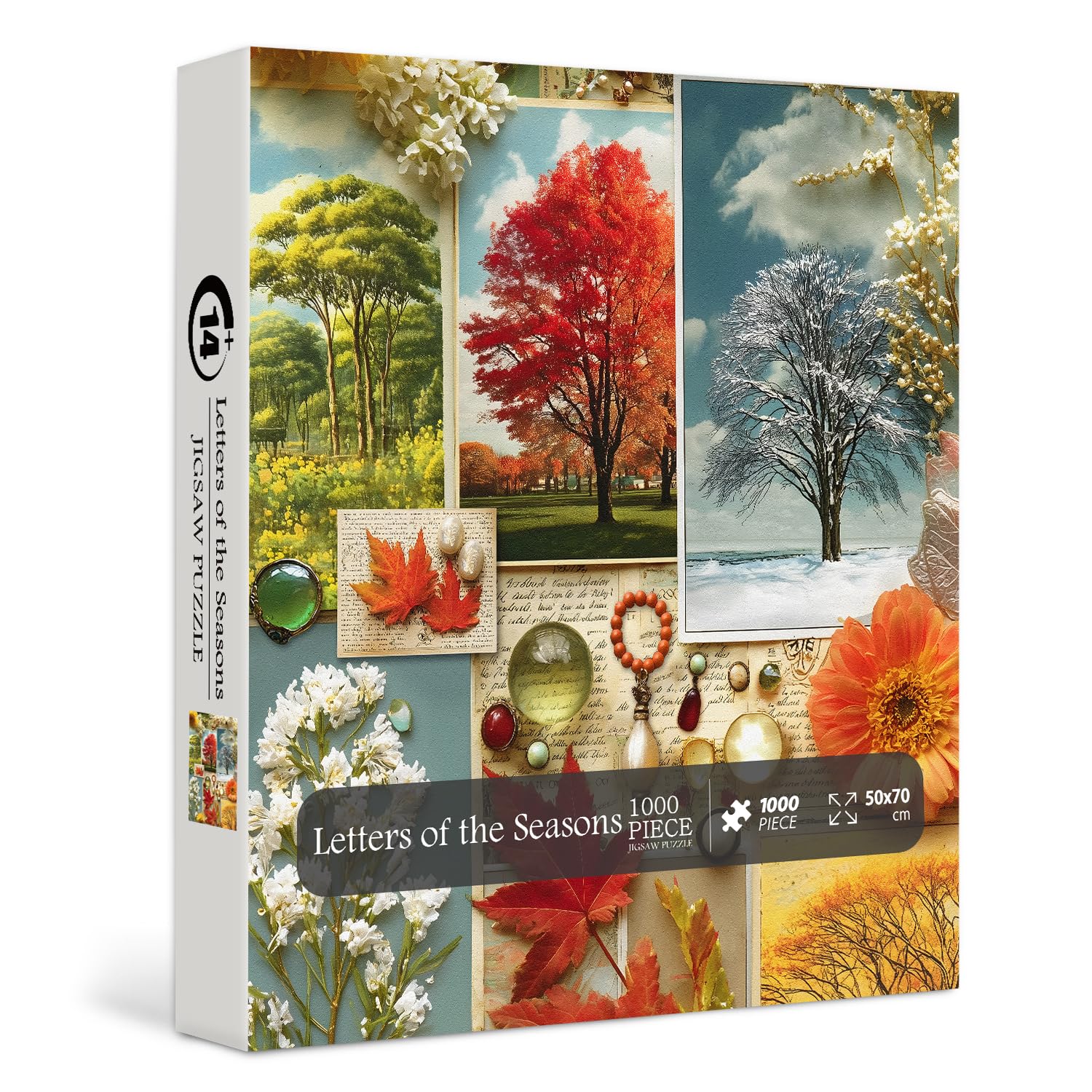 PICKFORU Buchstaben der Jahreszeiten Puzzles für Erwachsene 1000 Teile, Natur Blumen Jigsaw Puzzles 1000 Teile, Pflanzenkunst Ahornblätter Puzzle