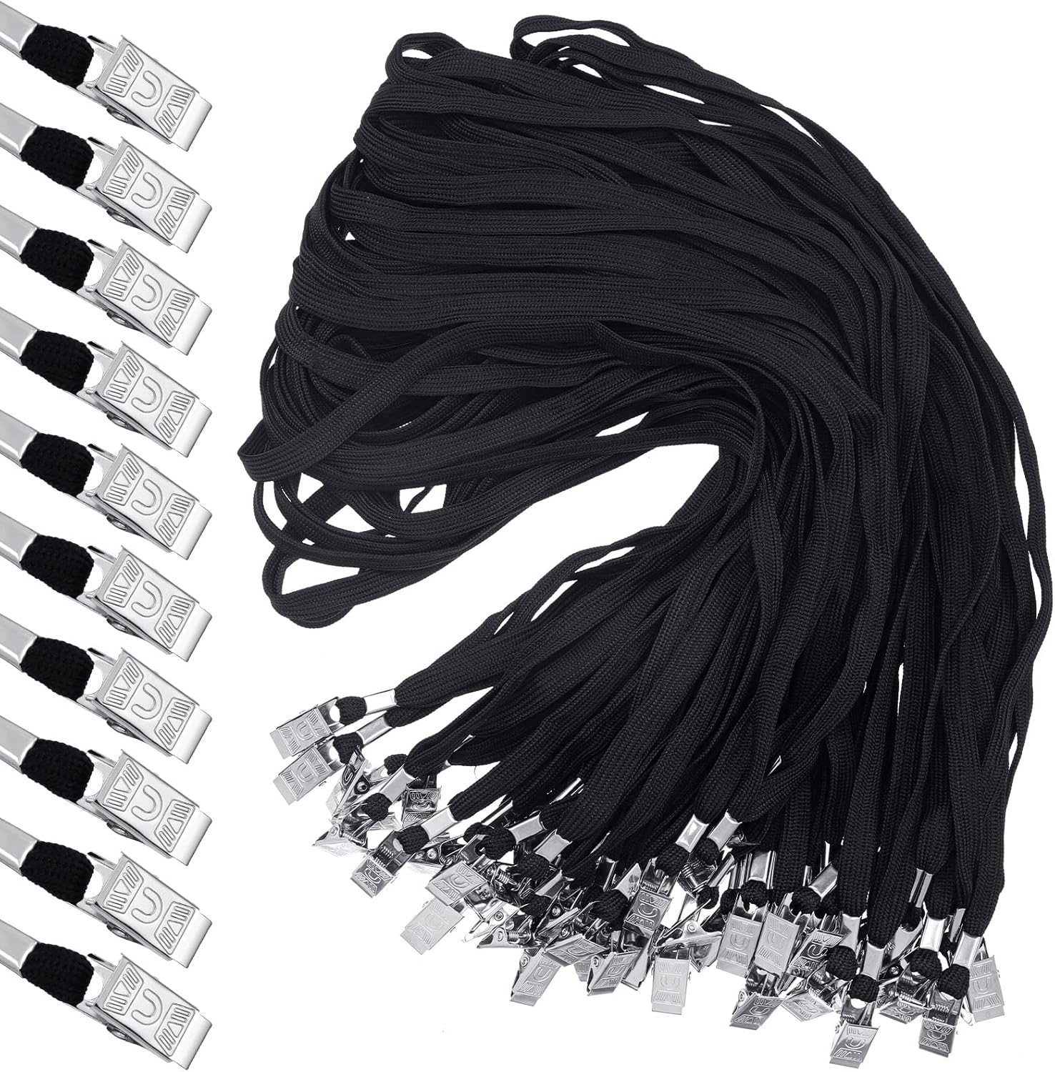 Hoolerry 300 Pcs Lanyards Clips Bulk for ID Name Badge Holder Lanyards Flat with Swivel Hook for Office School(Black)