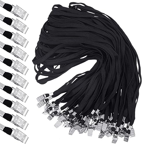 Hoolerry 300 Pcs Lanyards Clips Bulk for ID Name Badge Holder Lanyards Flat with Swivel Hook for Office School(Black)