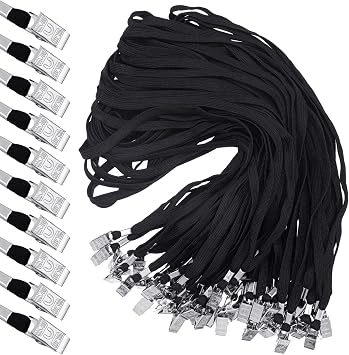 Hoolerry 300 Pcs Lanyards Clips Bulk for ID Name Badge Holder Lanyards Flat with Swivel Hook for Office SchoolBlack
