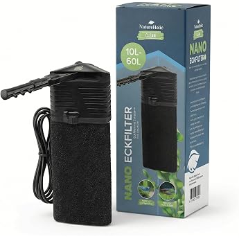 NatureHolic Nano Corner Filter - Fine-Pored Aquarium Internal Filter - Quiet Flow - Filter Shrimp Proof and Energy Saving - 10 to 60 Litres Nano Aquariums
