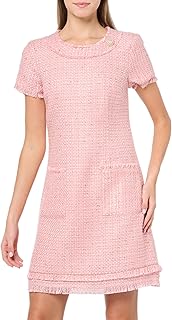 Women's Short Sleeve High Neck Tweed Shift Mini Dress - Buy now
