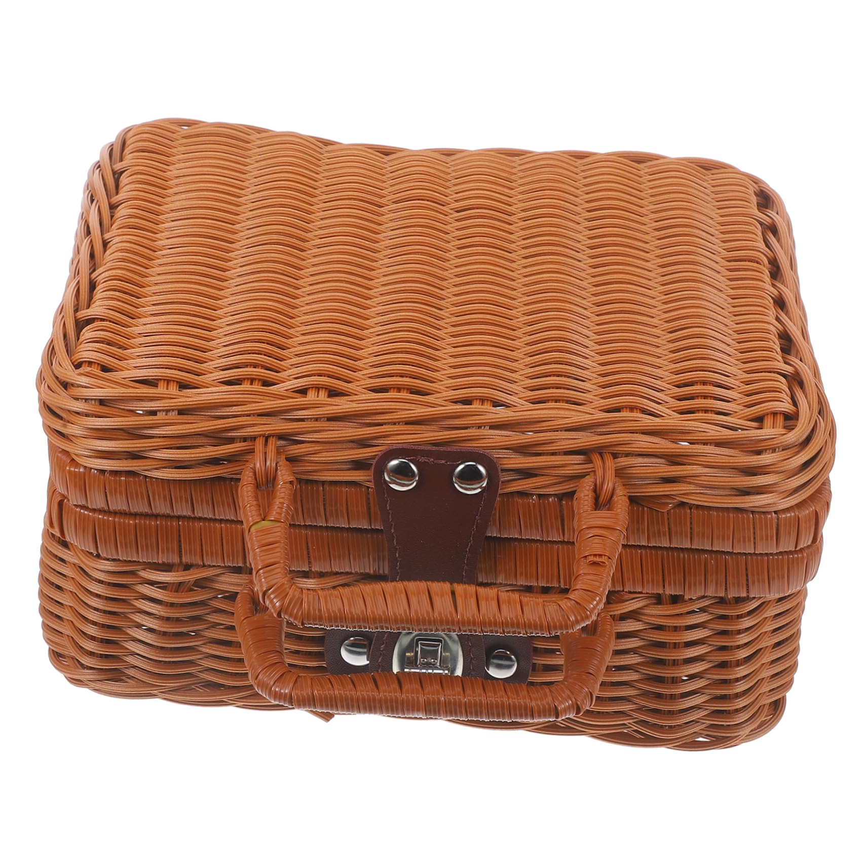 BESPORTBLE Imitation Rattan Suitcase Wicker Picnic Basket Woven Storage Case Vintage Storage Case Wicker Picnic Hamper Simulation Rattan Case Storage Bins Laundry Organizer Cube Woven Basket