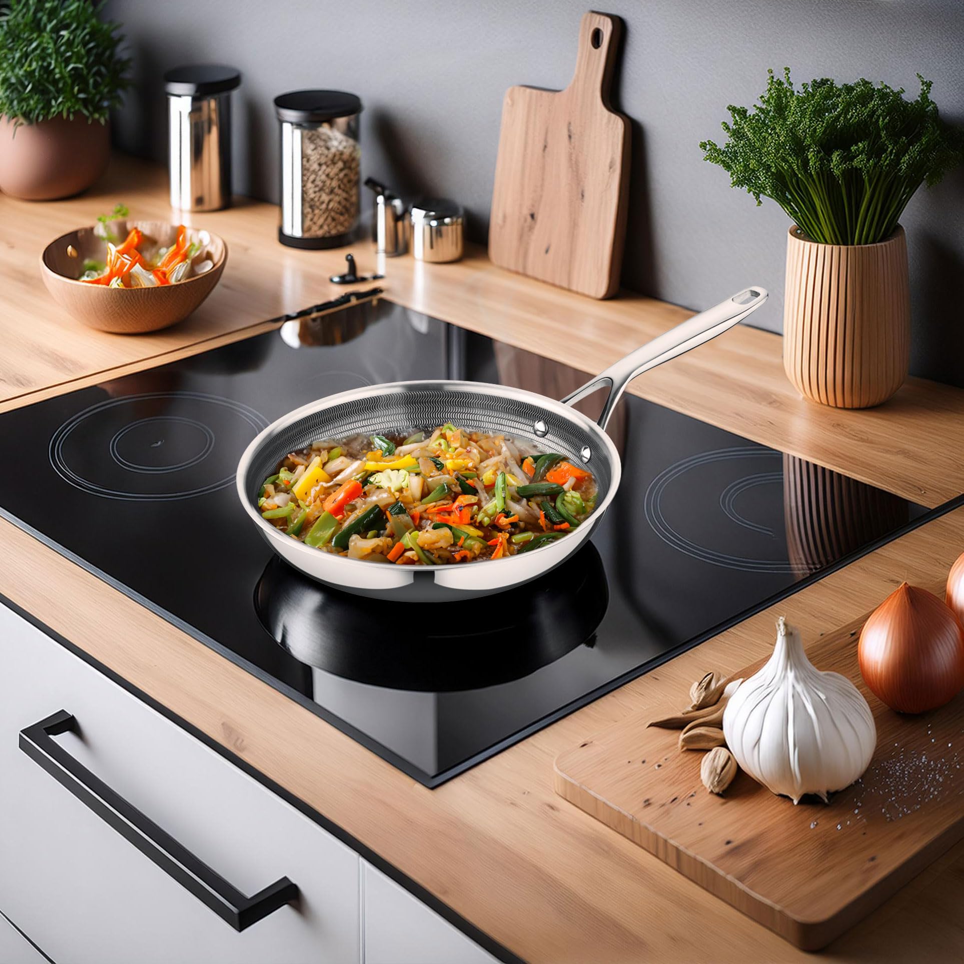 Berndes Bratpfanne HybridX 24cm – Induktionsgeeignet – Allherdtauglich – Antihaftversiegelung - b.nature Quarz - schnelle Hitzeverteilung – energiesparend - PFAS-frei