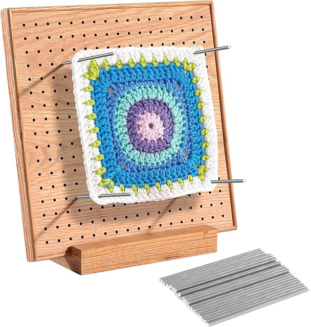 Mardili Handcrafted Red Oak Planks Wooden Knitting and Crochet Blocking Boards Mat with Grids (Full Kit with 30 4-inches Stainless Steel Rod Pins, Stand Included) (9.5 inches)