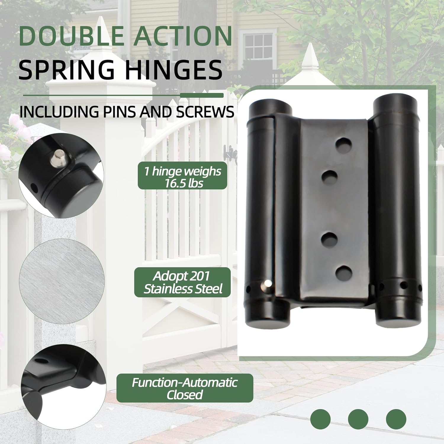 3in Black Saloon Door Hinge Double Action Spring Hinges, Self Closing Door Hinges for Cafe Saloon Pub Swinging Doors,201 Stainless Steel Double Action Hinge,8Pack