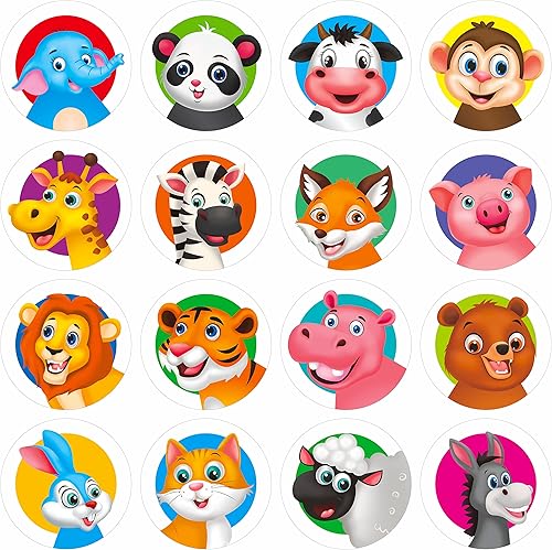 Miniatura 9 de 600 adorables calcomanías redondas de incentivo animadoras de animales en 16 diseños con línea perforada versión ampliada (cada uno mide 1.5