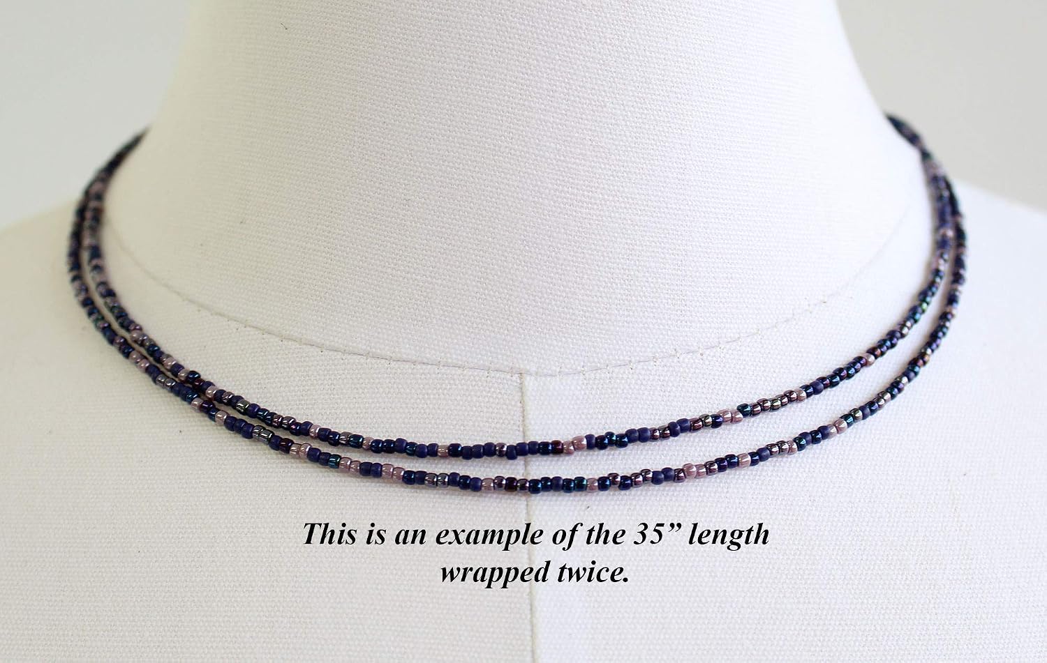 Handmade Iris Dark Blue Seed Bead Necklace, Thin 1.5mm Single Strand