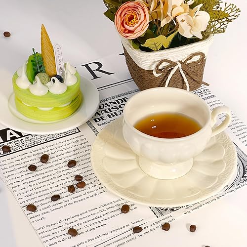 Miniatura 5 de Juego de taza de café y platillo de cerámica, taza de té de porcelana con diseño de calabaza vintage para expreso, latte, leche, elegante taza de
