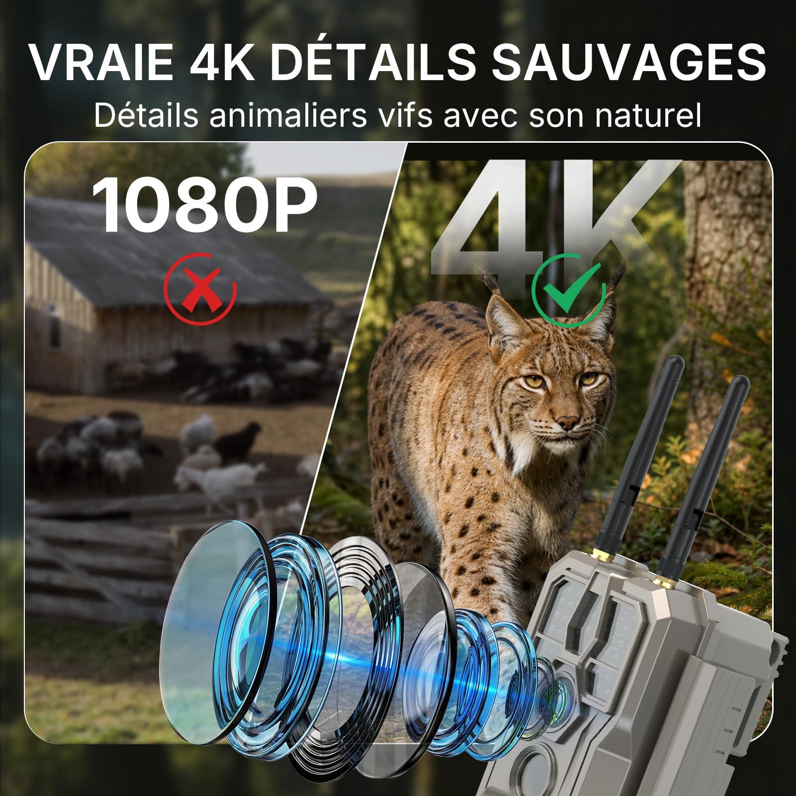GardePro E8 2.0 Pro 4K Camera de Chasse WiFi, Batterie de 7800 mAh | Portée WiFi de 50 Mètres, 64MP Caméra de Chasse Connectée Telephone, Camera Vision Nocturne Animaux Exterieur