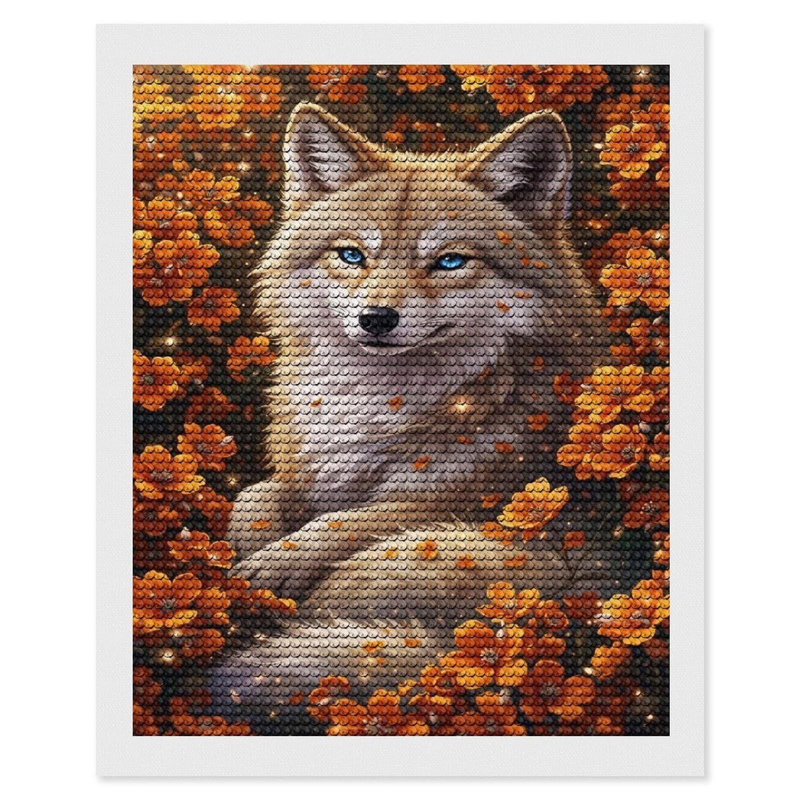 Junmoney Wolf Among Marigold Blooms Diamond Painting Set 16"x20", for Beginners, Modern Decor, Simple to Start, Gift Idea, Pleasing Wall Art Project