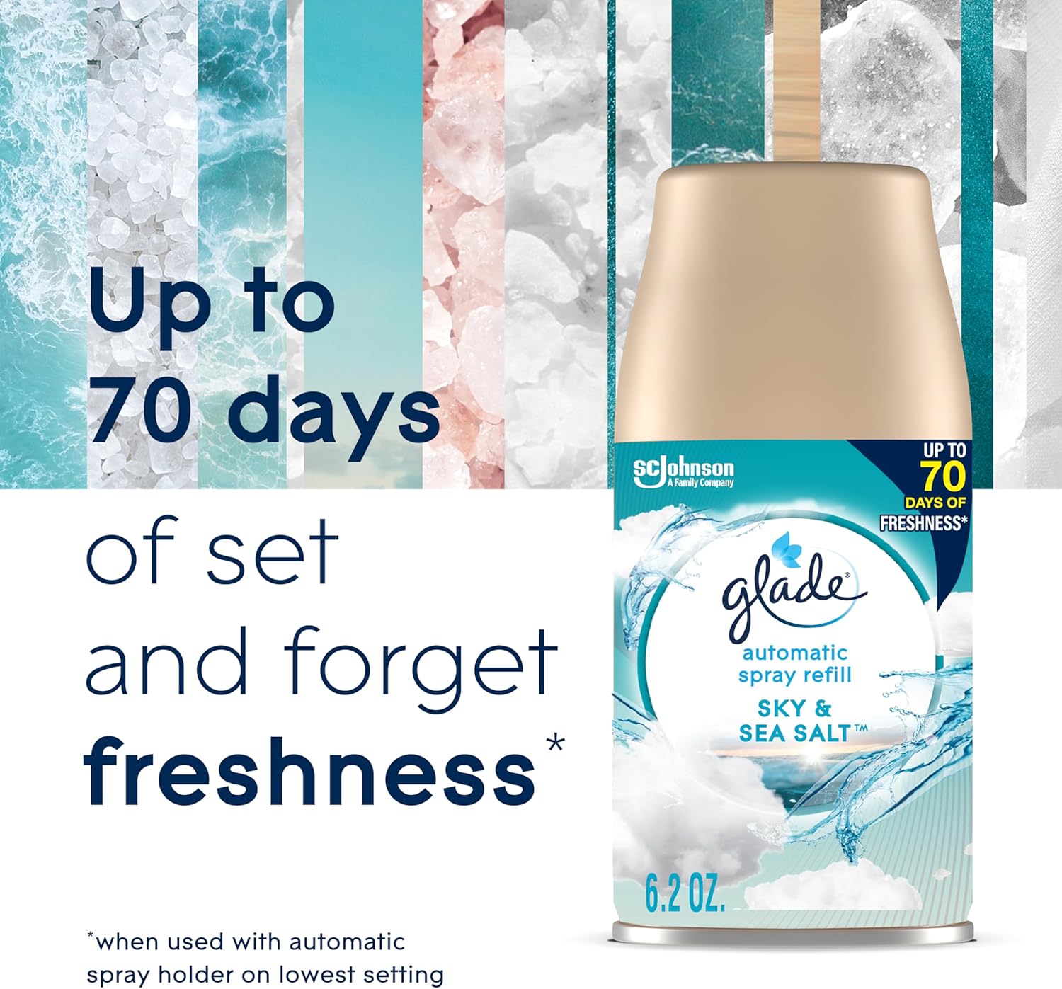 Glade Automatic Spray Refill, Sky & Sea Salt, Scented Air Freshener for Home and Bathroom, 6.2 Oz, 6 Count