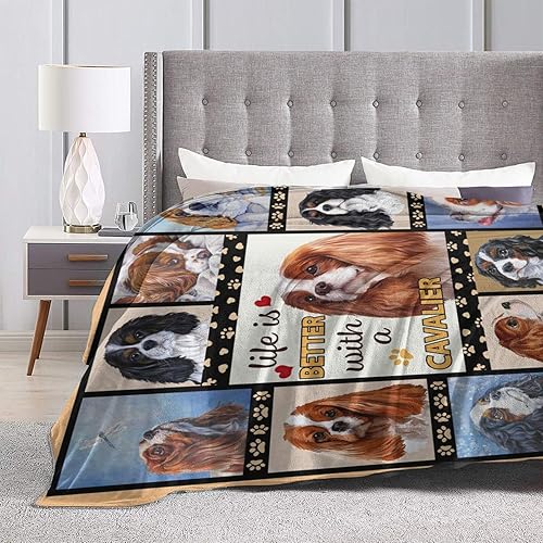 Miniatura 6 de Manta King Charles Cavalier - Manta de forro polar suave y acogedora manta de viaje para sofá o cama, regalo para los amantes de los perros, 50 x 40