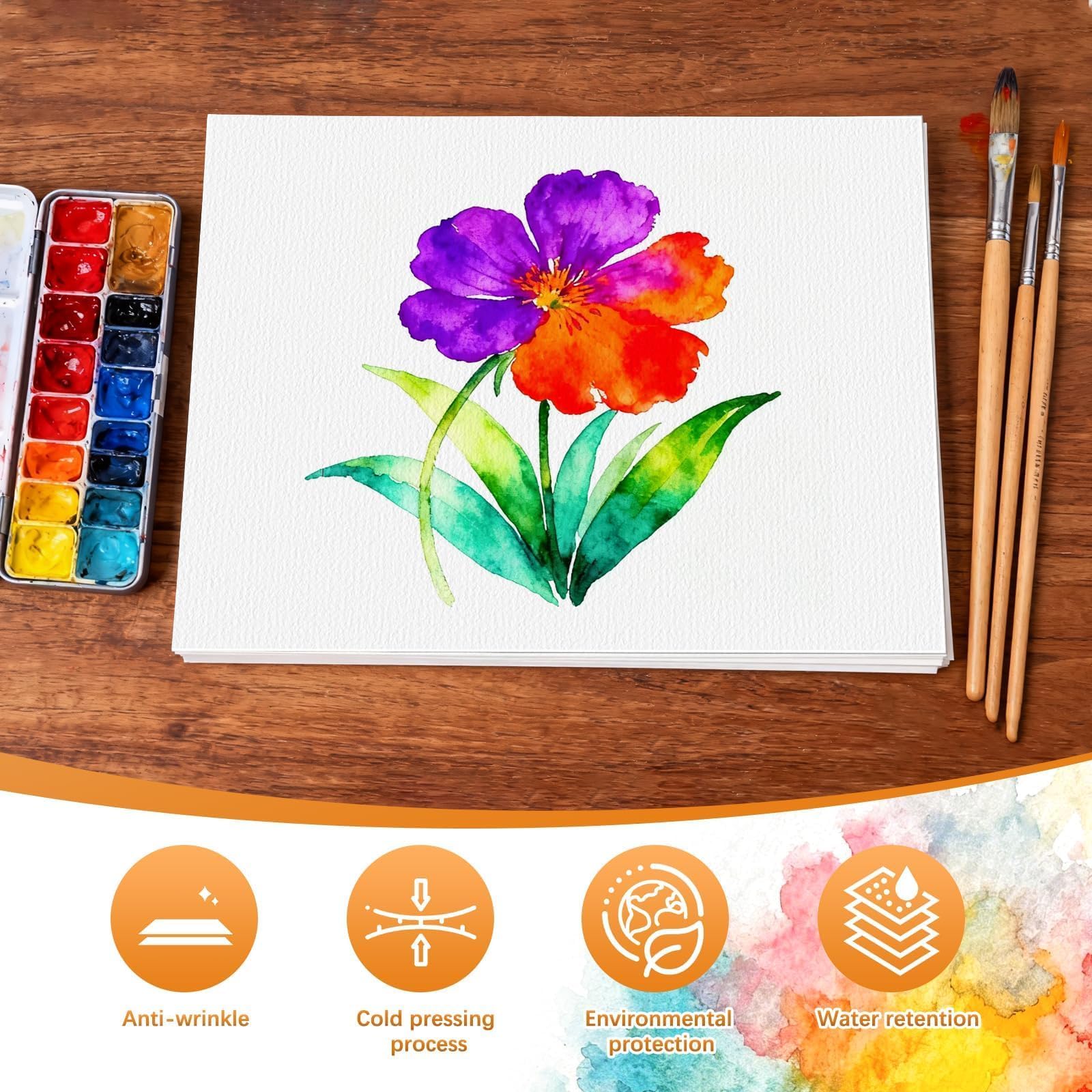 Lot de 80 feuilles de papier aquarelle en coton naturel 300 g/m², 21,6 x 27,9 cm, presse à froid, papier d'artiste pour étudiants, artistes, peinture, dessin