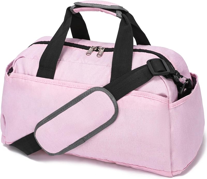 Bolsa de gimnasio pequeña de 14 pulgadas para mujeres y hombres, mini bolsa de lona para viajes, deportes, bolsa de transporte ligera, rosa