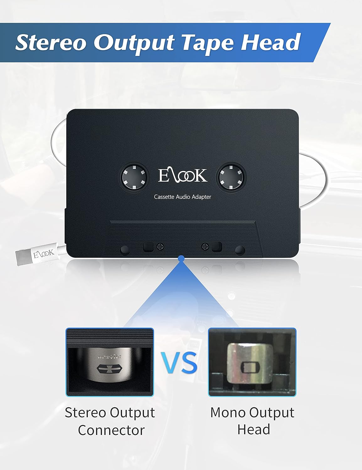 Elook Car Cassette Aux Adapter for Phone, Black