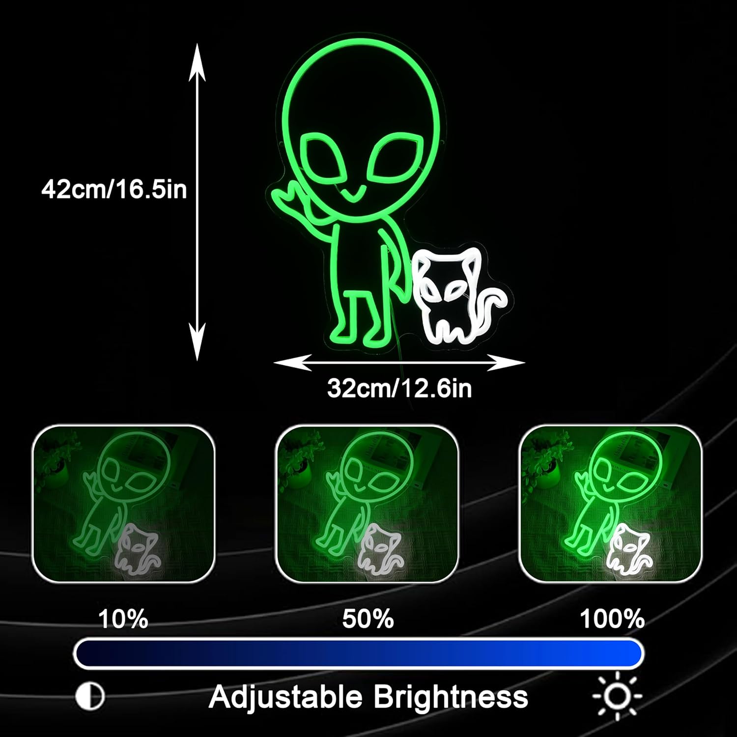 Alien Cat Neon Sign Dimmable Weird Alien Neon Light Wall Decor 5V USB Powered Cute Cat LED Light Sign for Bedroom Living Room Game Room Man Cave Bar Party Cafe Boys Girls Gift(16.5 * 12.6In) - Image 4