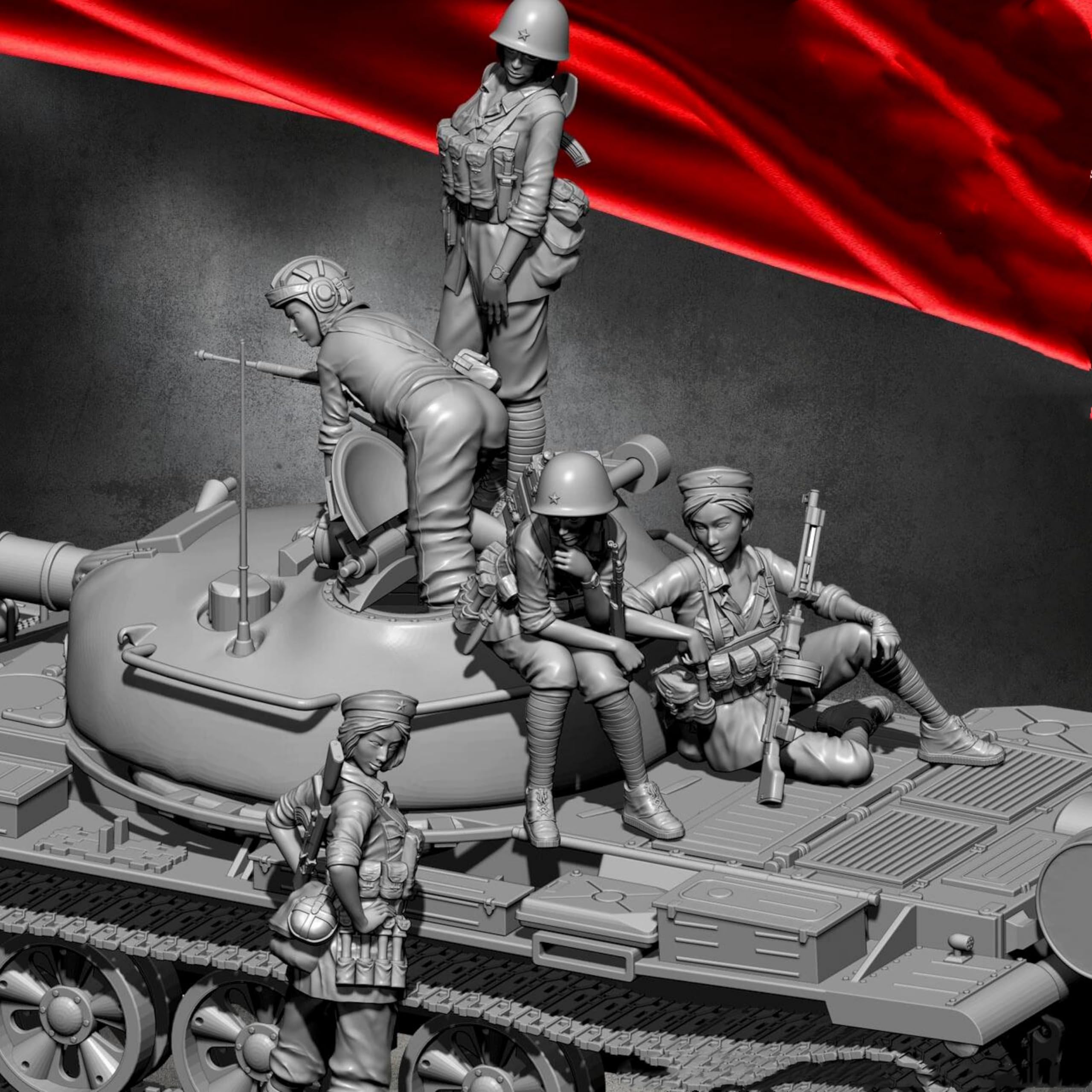 1/35 Kit de Modelo de soldada soviética WWII en Resina, sin Pintar y sin Montar (5 Figuras, sin Tanque) //l2b0J7