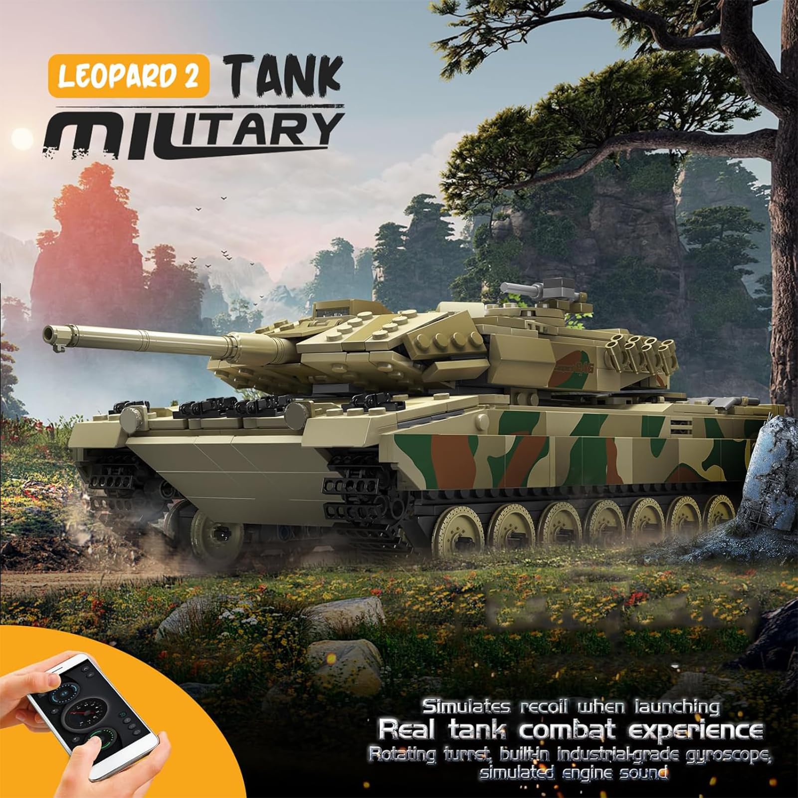 Mould King 20020 MOC Leopard 2 - Set di blocchi di costruzione per veicoli militari, con telecomando, per ragazzi e ragazzi (1091+ pezzi)