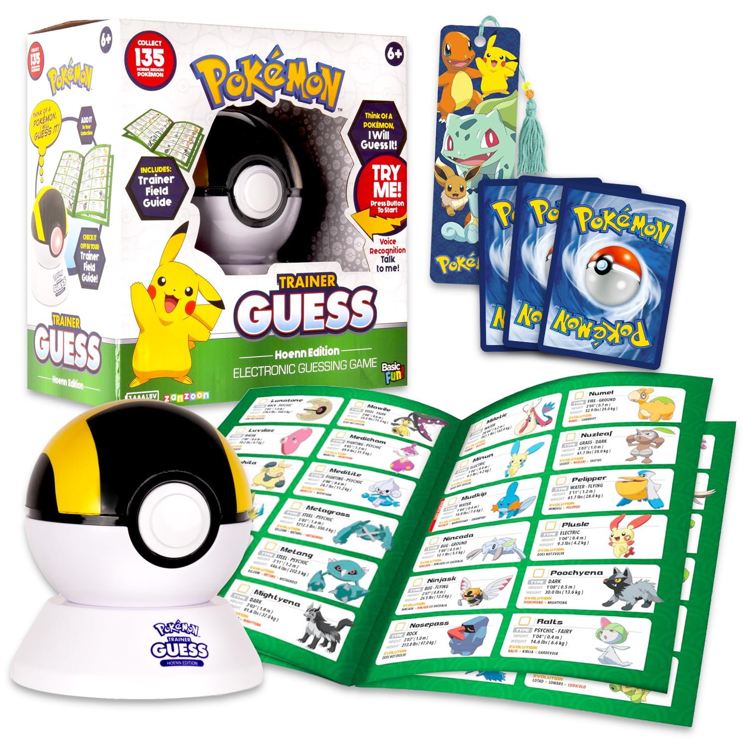 Pokemon Trainer Guess Game Hoenn Edition – Bundle con gioco elettronico di indovinelli, Parla con la tua Poke Ball Plus segnalibro, carte collezionabili | Pokemon Guessing Game