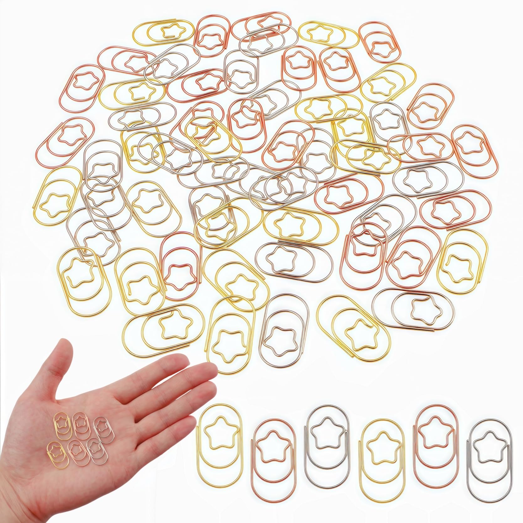 60 PCS Star Paper Clips - Shiny Metallic Star Shaped Small Clip Journaling Clamps, Colorful Decorative Cute Paper Clips for Women, Document Note Sorting & Organizing (Gold, Silver, Rose Gold)