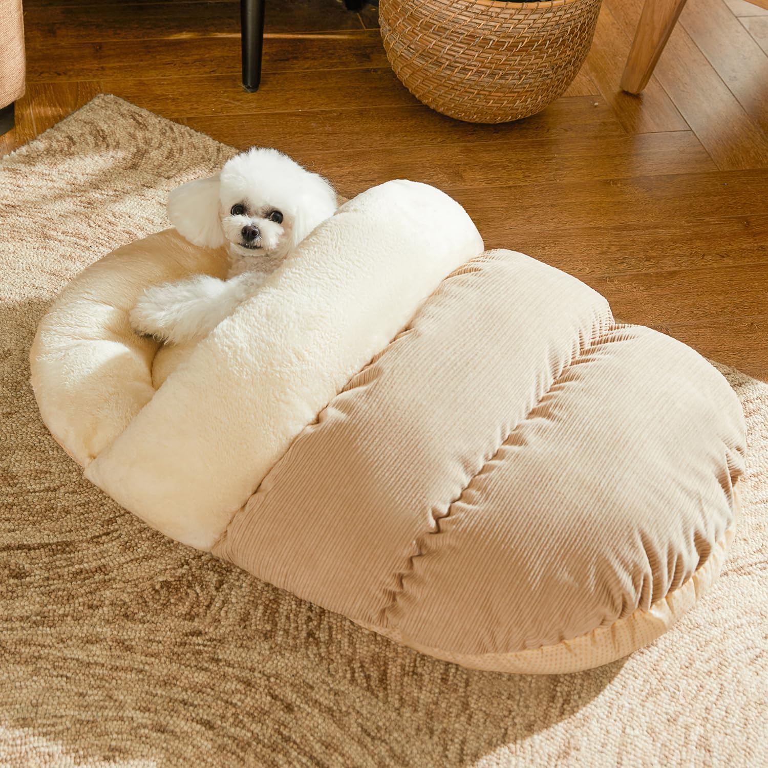 Bed for Dog and Cat, Pet Bed, Ultra Soft Cute Plush Slipper Cat Cave Bed, Anti Slip Warm Pet House Nest, Self-Warming, Ideal for Indoor Use – Fits up to 25lbs (30″X22″, L, Light Brown)