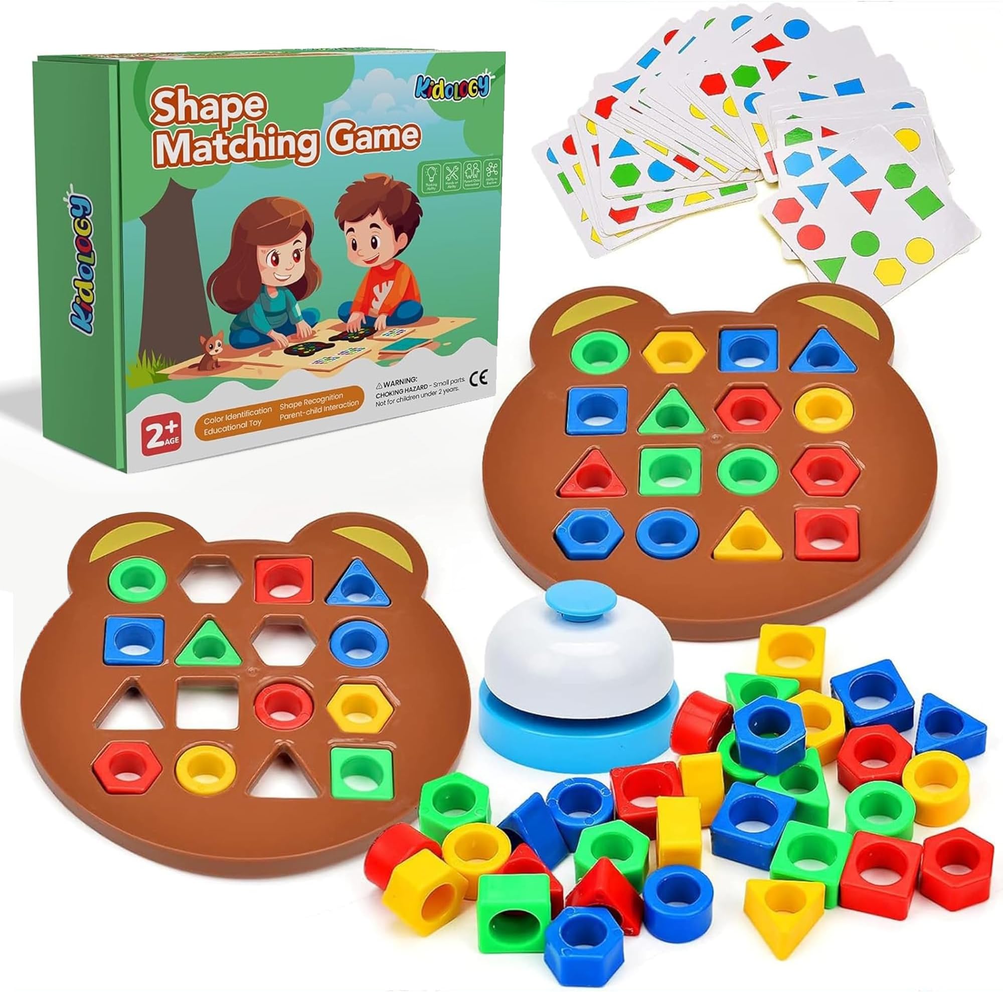 Kidology Geometric Shape and Color Matching Puzzle Board Game with Bell for Kids 3+ Years | Sensory Educational, Fun and Learning Toy for Children | Ideal for Gifting