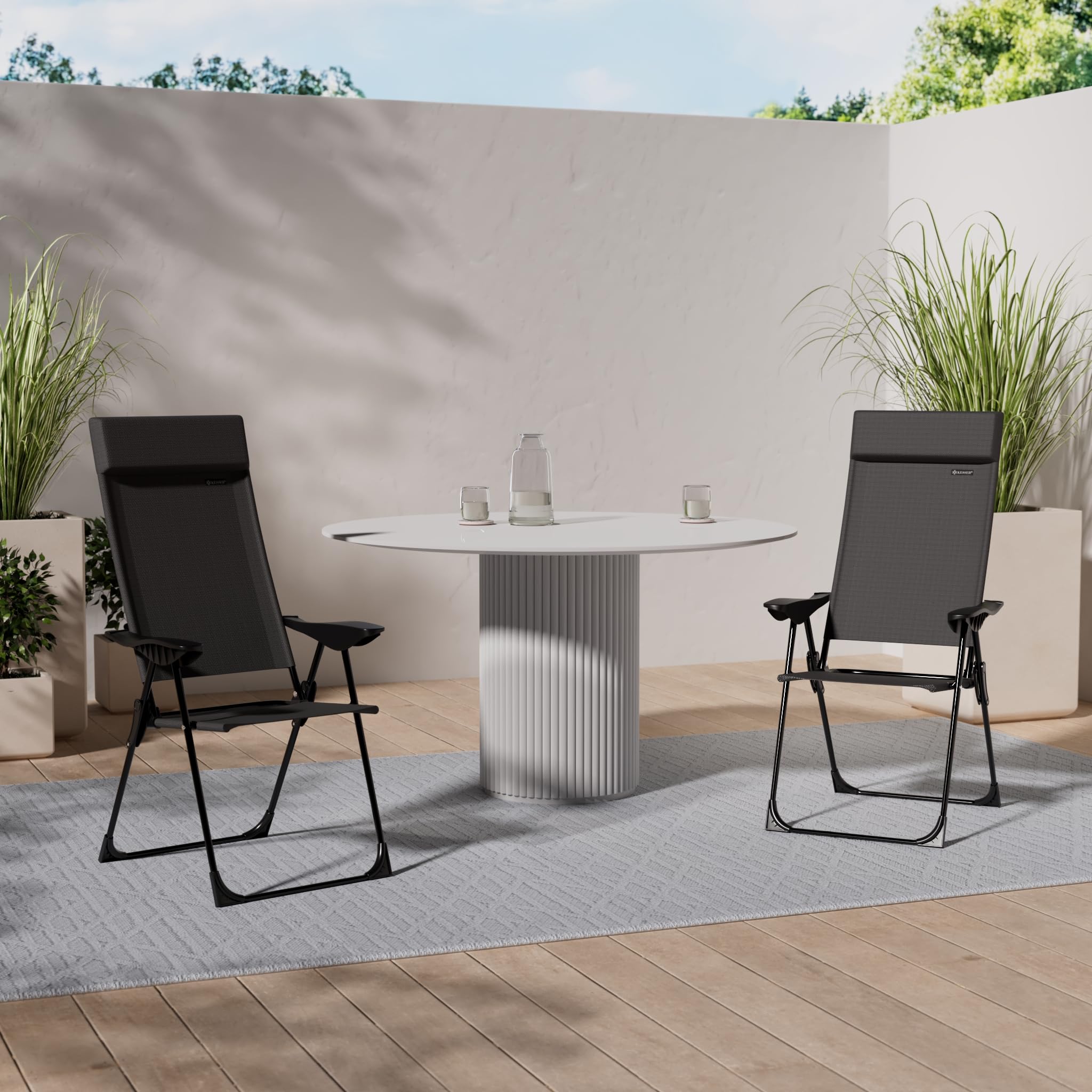 KESSER® Sedia da giardino con schienale alto, con braccioli, in alluminio, con cuscino, regolabile in 7 posizioni, resistente alle intemperie, pieghevole, 2 pezzi, Antracite