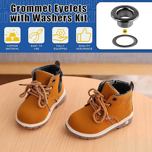 Miniatura 3 de Glarks Juego de 200 ojales gruesos de metal negro pistola de 0.236 pulgadas con arandelas para tela, lona, cortina, ropa, reparación de cuero