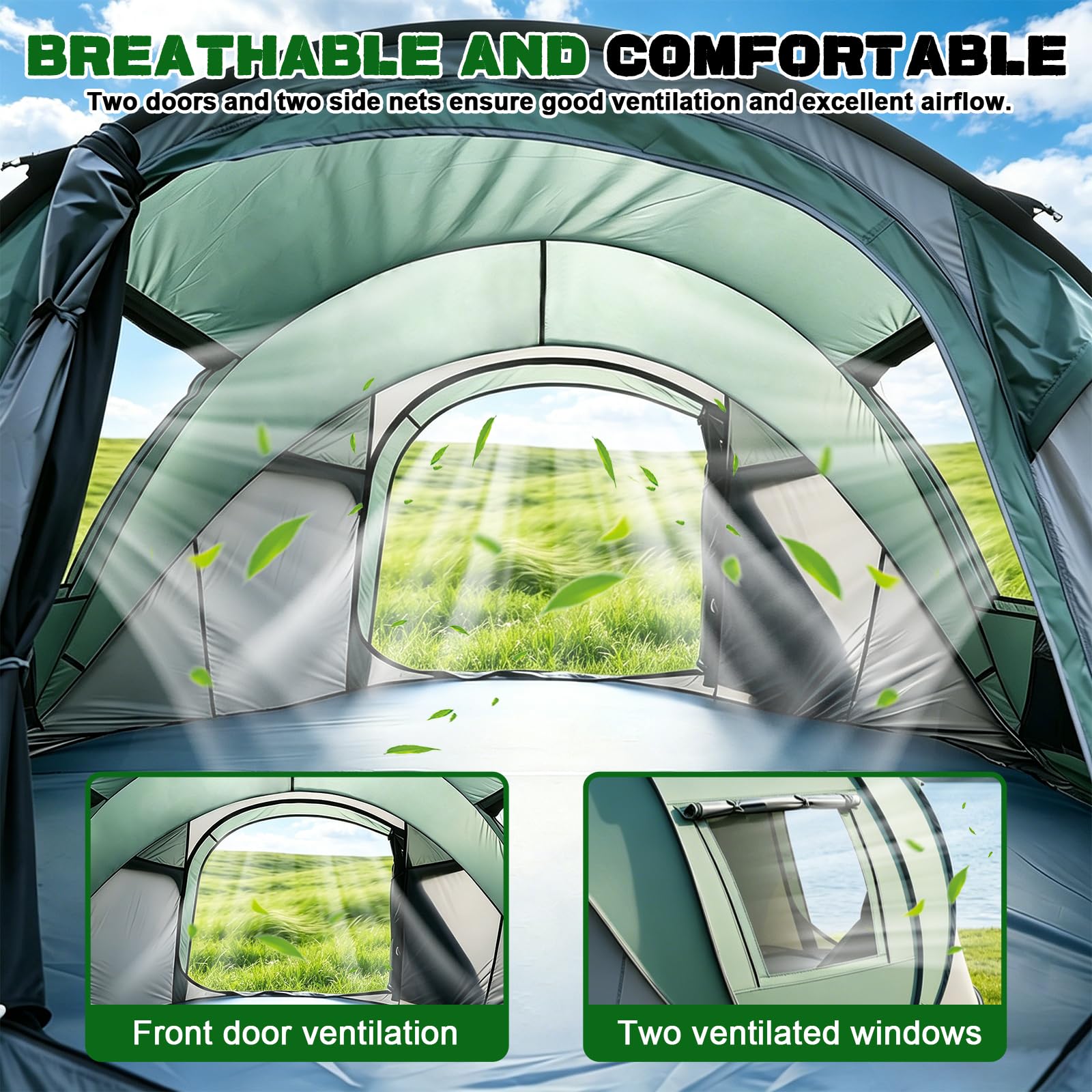 Tenda da Campeggio Pop-up per 4-5 Persone, Tenda Automatica in 3 Secondi, Impermeabile, Protezione Solare, Tenda Familiare a Cupola Portatile Leggera per Campeggio All'aperto