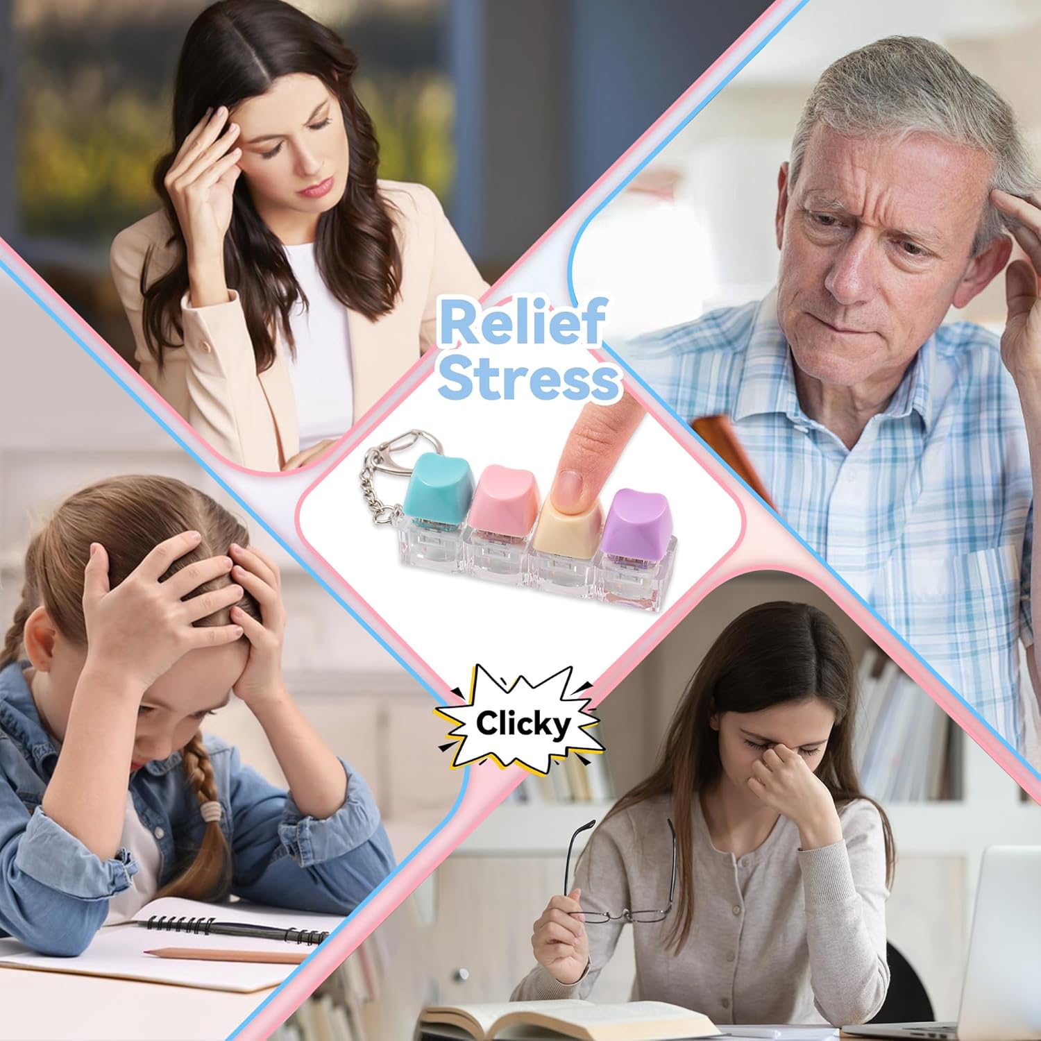 2 Pcs Keyboard Fidget Toy - 4 Keys Cute Clicker Keyboard Fidget for Adults Relieve Stress and Anxiety Decompression Keyboard Keychain