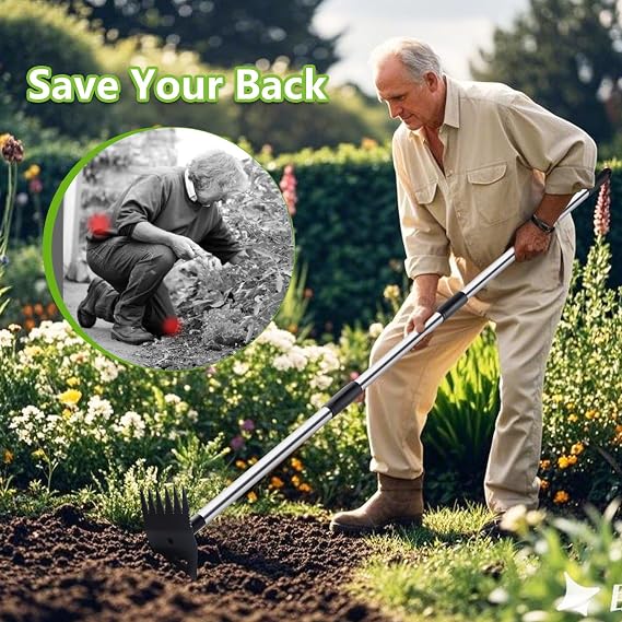 Weed Puller Weed Remover Tool with Long Handle, Garden Hoe & Weeder Rake