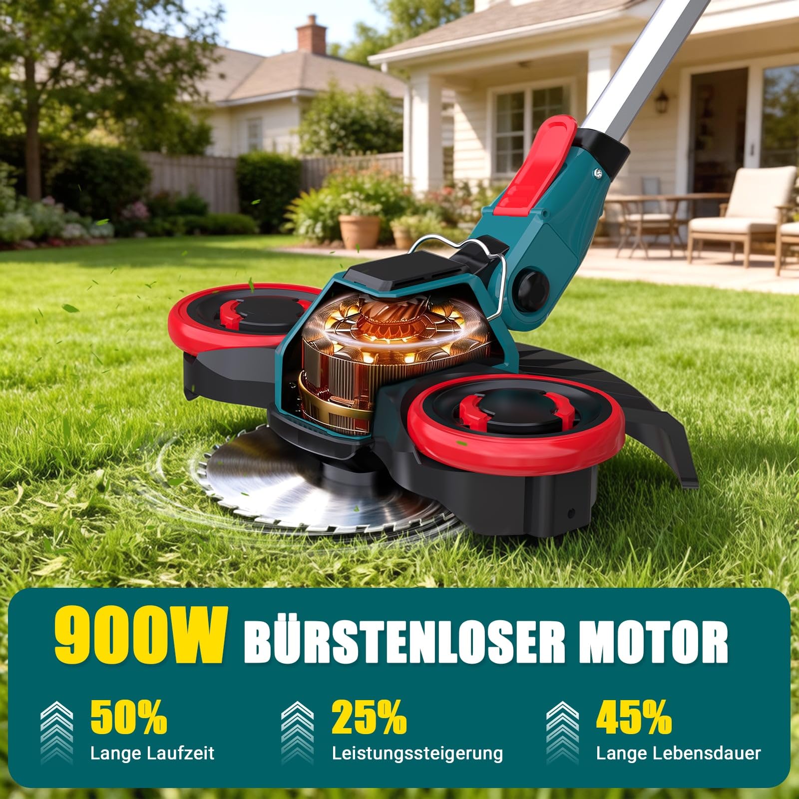 Akku Rasentrimmer für Makita Akkus, 3-in-1 kantenschneider & Rasentrimmer mit Unkrautbürste, Rasenkantenschneider, Freischneider Akku, Motorsense Akku - Inkl. 2 X 21V 4.0Ah Batterie & Ladegerät