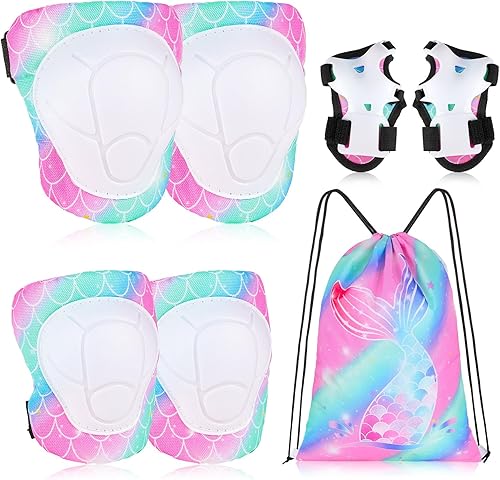 Bienbee Rodilleras para niños, 7 piezas de unicornio para niños, juego de rodilleras y coderas, protectores de muñeca para niñas y niños, conjunto