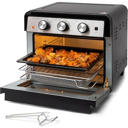 Amazon.com: Horno freidora de aire, horno tostador 6 en 1, 23 cuartos de  galón, horno tostador para asar, hornear, asar, asar, accesorios de acero  inoxidable incluidos, encimera de horno de convección (negro)