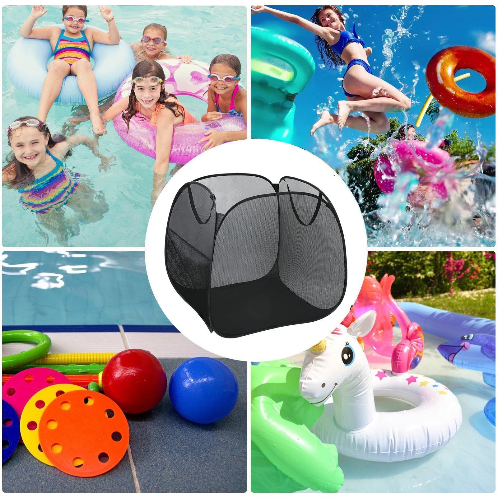 Cesto Giocattoli Piscina - Capiente E Pieghevole | Organizer Per Giochi Da Piscina Per Piccoli Giardini - Palloni Da Spiaggia, Occhialini, Anello Gonfiabile, Giardini E Patio