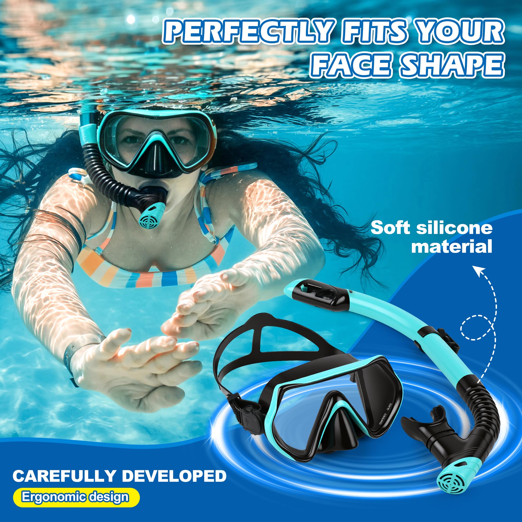 Maschera Snorkeling Adulto Panoramica 180° Antiappannante Sub, Blu Nerastro