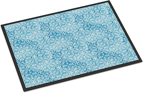 Caroline's Treasures BB7555MAT - Felpudo de acuarela geométrica con diseño de remolino sobre azul de 18 x 27 pulgadas, tapete para puerta delantera,
