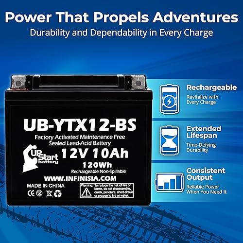 Miniatura 2 de Repuesto para Honda TRX250 FourTrax 250 CC 1986 activado de fábrica, sin mantenimiento, batería ATV - 12V, 10Ah, UB-YTX12-BS