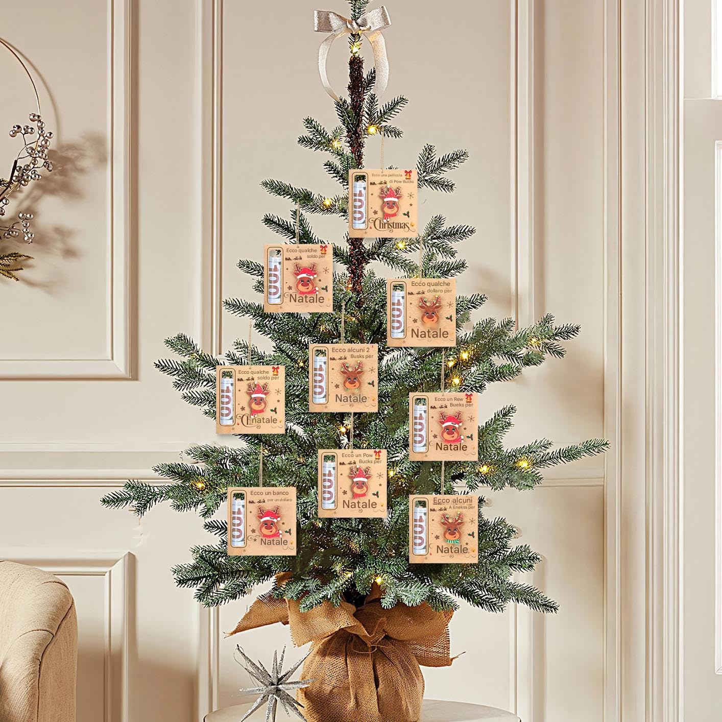 Portasoldi Natalizi in Legno 3 Pezzi Ornamenti Decorativi a Clip per Denaro per Albero di Natale