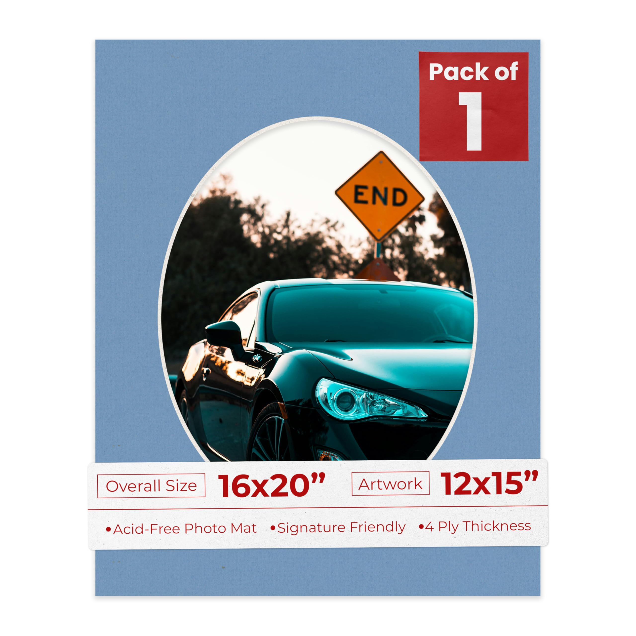 16x20 Mat Bevel Cut for 12x15 Photos - Precut Brittany Blue Oval Shaped Photo Mat Board Opening - Acid Free Matte to Protect Your Pictures - Bevel Cut for Family Photos, Pack of 1 Matboard Show Kit-image-20