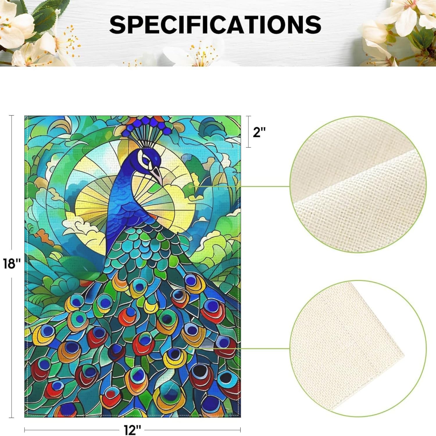 Spring Summer Peacock Garden Flag 12x18 Inch, Vertical Double Sided Outdoor Small Yard Linen Decorative Garden Flags, Fade Resistant Outdoor Decor for Yard, Lawn, Patio-Stained Glass Design - Image 2