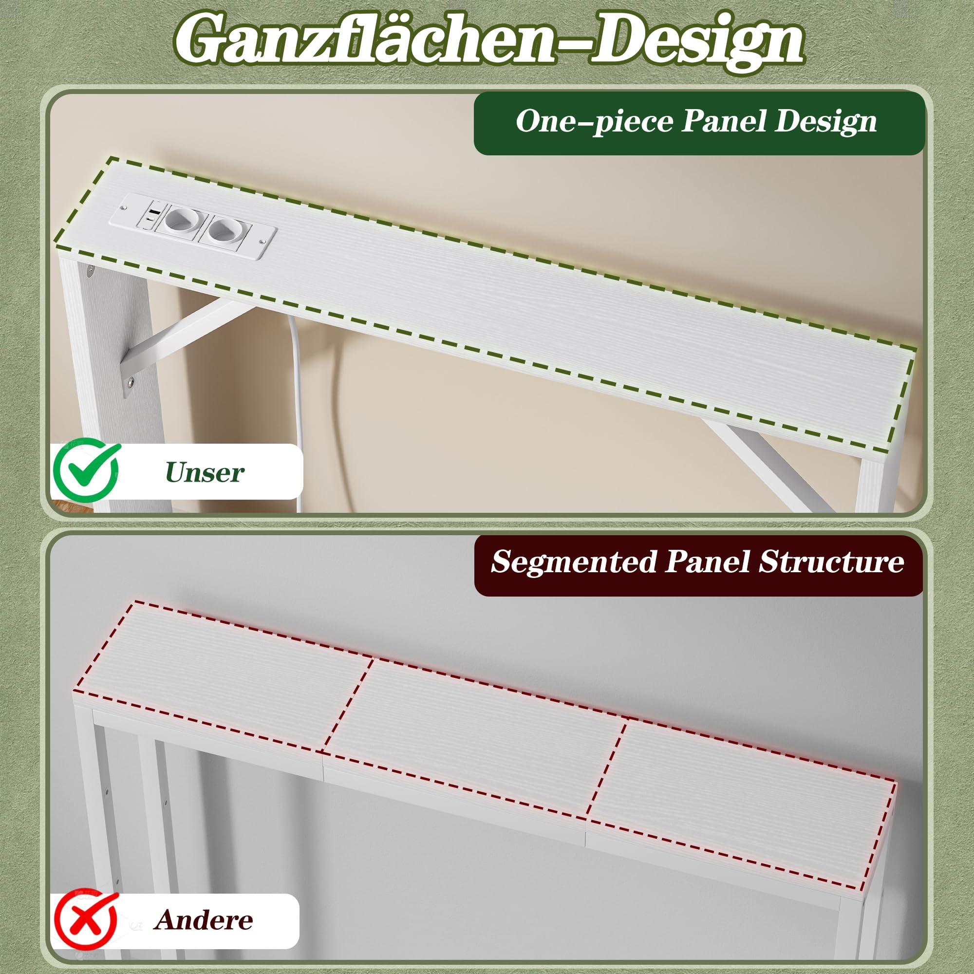 BEXEVUE Konsolentisch Schmal 2er Set, Eingangstisch mit Ladestation, 15 x 200 x 80 cm, Konsolentisch Holz, Beistelltisch, Flurtisch für Wohnzimmer, Flur, Weiß