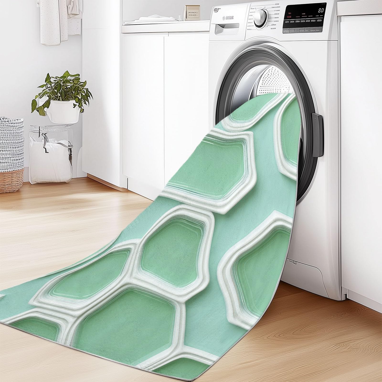 Dywan do salonu 160 x 230 cm Geometryczne sześciokątne szklane klocki dywanik do przedpokoju, hiperrealistyczny styl wystrój sypialni wycieraczka antypoślizgowa dywan zmywalny wnętrze do spania hotel