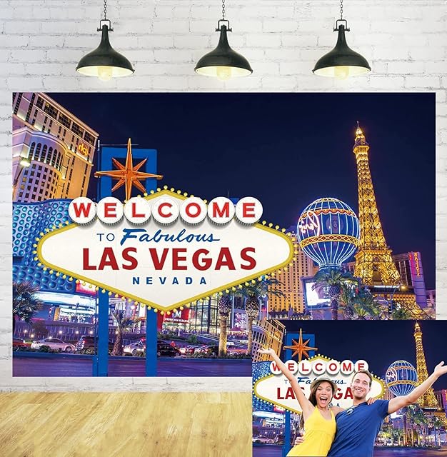 Las Vegas Night City Backdrop Welcome to Las Vegas Fabulous Casino Poker Movie Themed Photography Background Birthday Party Decoration Studio Props 7x5FT