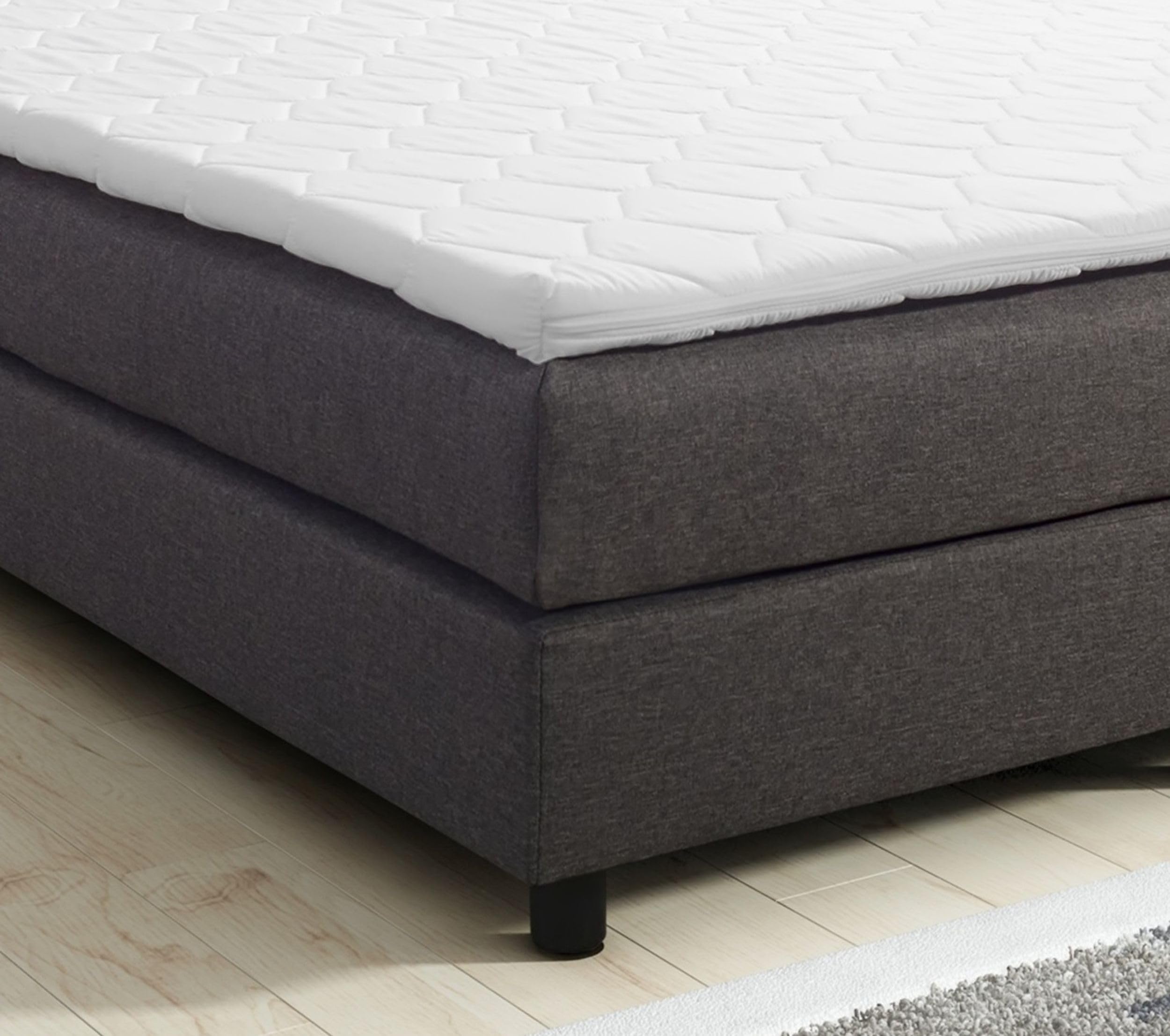 Kuechen-preisbombe Boxspringbett Boxbett Glenn 2 Hotelbett 140x200 Bonellfederkern Bett Topper grau